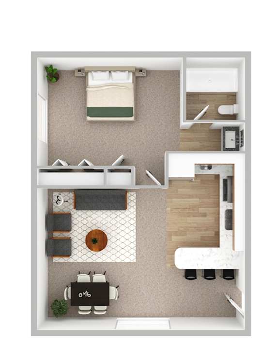 a floor plan of a bedroom with a bathroom and a living room